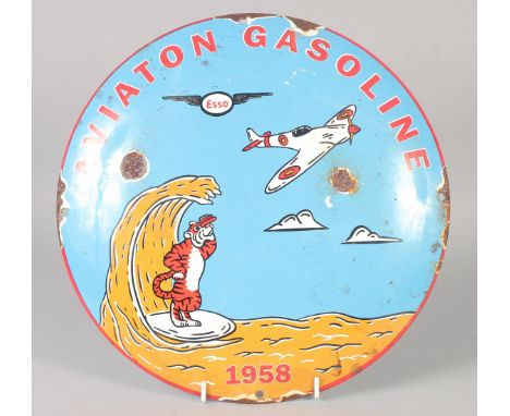 AN AVIATION GASOLINE CIRCULAR ENAMEL SIGN. 12ins diameter.