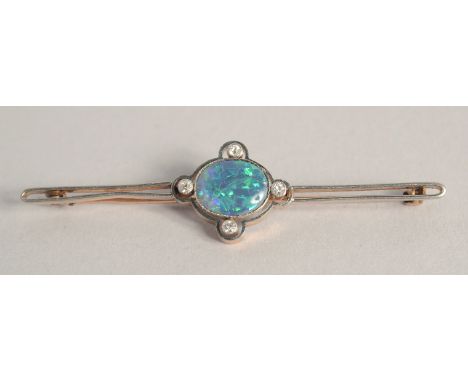 A BLACK OPAL AND DIAMOND BAR BROOCH.