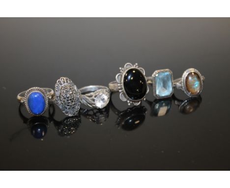 SIX VINTAGE SILVER DRESS RINGS 