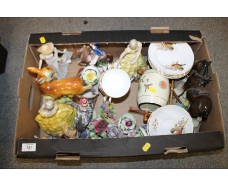 A TRAY OF CERAMIC FIGURES, CHINA ETC. 