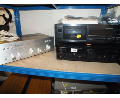 AN ONKYO CASSETTE DECK, PIONEER STEREO AMPLIFIER TOGETHER WITH A ROTEL STEREO AMPLIFIER
