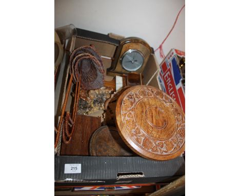 A TRAY OF TREEN TO INCLUDE A BAROMETER A/F