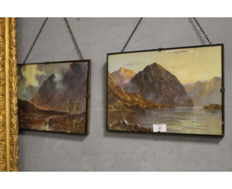 A PAIR OF VINTAGE GLAZED PRINTS DEPICTING MOUNTAINOUS SCENES 