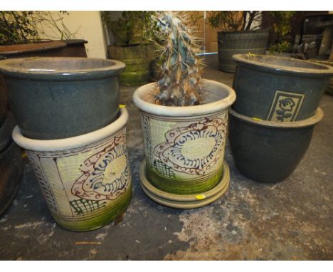 FIVE CERAMIC PLANT POTS