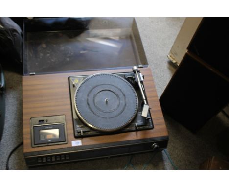 A VINTAGE HITACHI SDT - 2480 RECORD PLAYER WITH GARRARD 35SB RECORD DECK PLUS SPEAKERS 