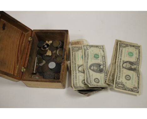 A BOX OF VINTAGE COINS AND BANK NOTES 