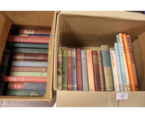 TWO BOXES OF VINTAGE CHILDRENS BOOKS TO INCLUDE ENID BLYTON EXAMPLES WITH DUST JACKETS