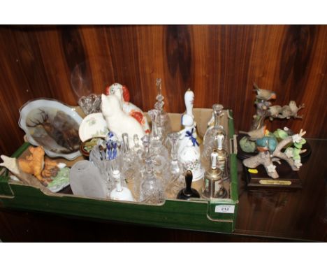 A COLLECTION OF CERAMIC AND GLASS BELLS, FIGURES ETC