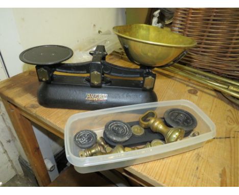 A SET OF VINTAGE AVERY SCALES &amp; WEIGHTS