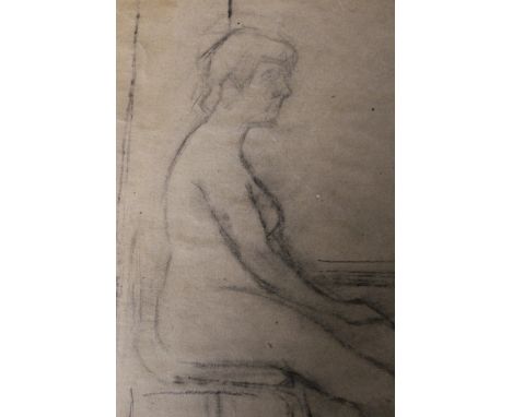 AN UNFRAMED PENCIL SKETCH OF A FEMALE NUDE SIGNED FRINK LOWER LEFT 37CM X 35.5CM 