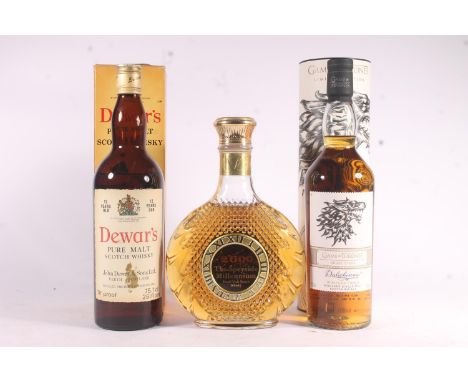 Three bottles of single malt Scotch whisky to include DEWARS 12 year old 76° proof 26 2/3 fluid ounces (75.7cl), boxed, DALWH