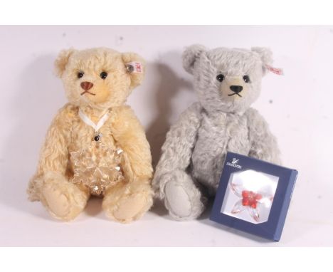 Steiff 667718 Swarovski Bear 2004, 25cm, number 05465, in wrong box and Steiff 681103 Swarovski Bear 2007 Poinsettia, 25cm, l