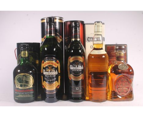 Five bottles of single malt Scotch whisky to include BUNNAHHABHAIN 12 year old 40% abv. 70cl, GLENFIDDICH Special Reserve 12 