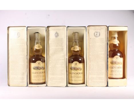 Three bottles of GLEN MORAY 12 year old Highland single malt Scotch whisky, 40% abv. 70cl x2 and 75cl, held in 'Scotland's Hi
