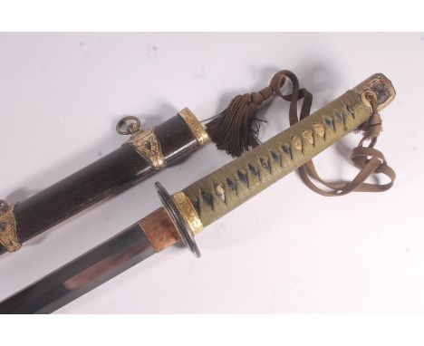 Japanese WWII era Kai Gunto Naval Samurai officers katana style sword, the tang signed with three characters possibly 'Take Y