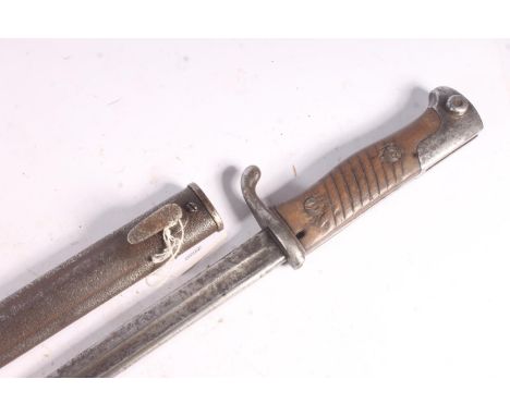 Imperial German Seitengewehr S98 'Needlepoint' sword bayonet, the fullered blade with pipeback, the ricasso marked probably f