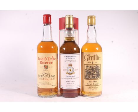 Three bottles of single malt Scotch whisky to include GHILLIE 8 year old bottled by R B Smith &amp; Son of Perth, 40% abv. 75
