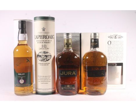 Four bottles of single malt Scotch whisky to include LAPHROAIG 10 year old 40% abv. 70cl, ASDA Islay 12 year old 40% abv. 70c