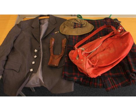 Queens Own Cameron Highlanders military issue kilt with interior label 'THOMAS GORDON &amp; SONS LTD GLASGOW SIZE Height 176 