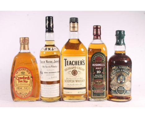Four bottles of blended Scotch whisky to include BAILIE NICOL JARVIE BNJ 40% abv. 70cl, CRAWFORDS Five Star 12 year old 40% a