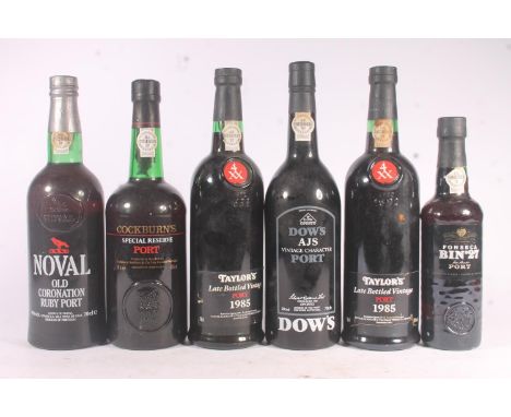 Six bottles of vintage port to include two bottles of TAYLORS 1985 LBV, bottled in 1991, 20% abv. 70cl, COCKBURNS Special Res