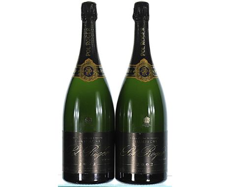 2002 Pol Roger, Brut Vintage  OCC  2x150cl   Packed in individual gift boxes within 3-magnum OCC, OCC damp damaged.    Stored