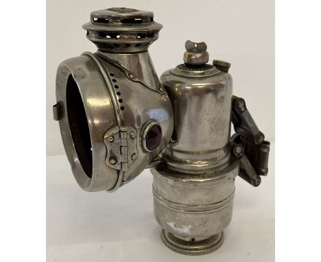 A vintage Powell &amp; Hanmer New Sultan carbide cycle lamp, front glass missing. Marked P&amp;H Ltd, New Sultan, Birmingham 