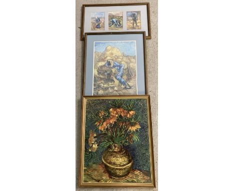 1 framed and 2 framed and glazed Van Gogh prints. To include prints fromt the "Wheat Fields" series. Largest frame size appro