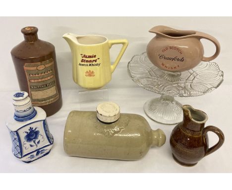 A quantity of assorted vintage ceramics, stoneware and glass items. To include: 2 x Wade ceramic water jugs; Crawfords Old Sc