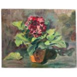 Dittberner, Paula (geboren vor 1900), Ölgemälde Stillleben Primeltopf auf Gartentisch