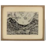 Unidentifizierter Künstler, Expressionist, Tusche Malerei Dorf Berge See Landschaft, unbekannt
