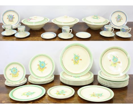 Selection of Wilkinson 'Clarice Cliff Honeydew' pattern pottery table wares to include three circular tureens with covers, di