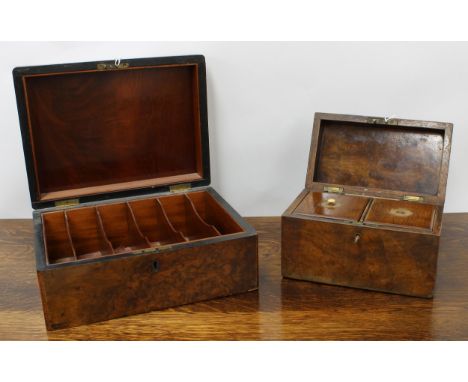 Victorian figured walnut stationery box, the hinged cover enclosing a divided interior, 12" wide, 9" deep, 5" high; together 