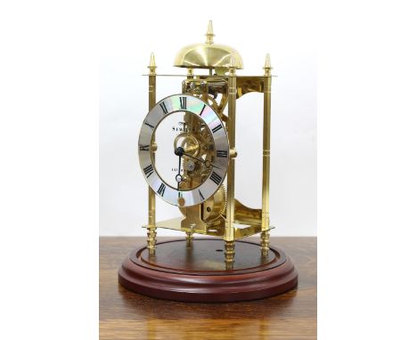 Contemporary Sewills of Liverpool&nbsp;brass&nbsp;mantel&nbsp;clock, striking on a bell, beneath a glass dome, 11" high 