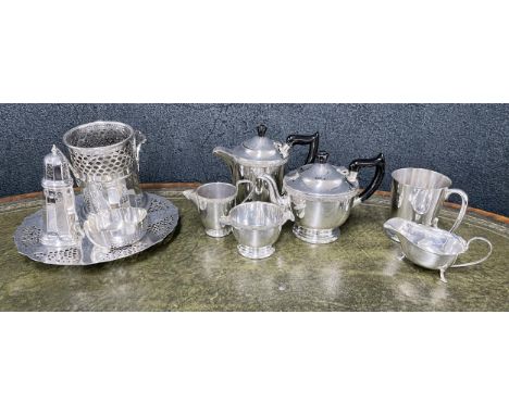 Good matched silver plated tea set cast with a Celtic rim border, the&nbsp;tall pot by Viners Ltd. Sheffield, with un-named t