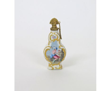 A good Bilston enamel scent bottle, c.1760, emblematic of the Arts and Wisdom, one side painted with Mercury seated before a 