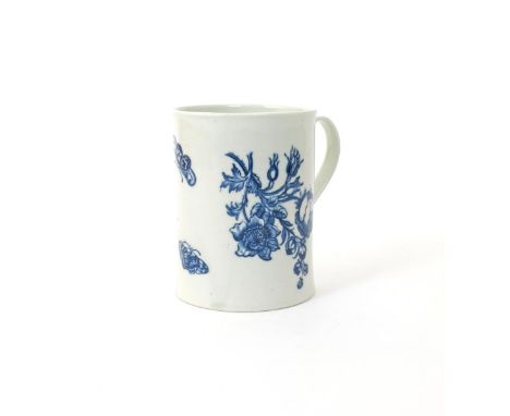 A good and large Caughley blue and white mug, c.1770-75, finely printed with the rare Natural Sprays pattern of loose sunflow