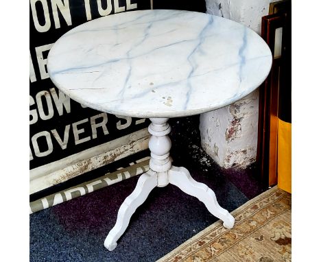 An unusual Victorian scumbled faux Carrara marble painted circular tripod table, 71cm diameter&nbsp; x 70cm high 