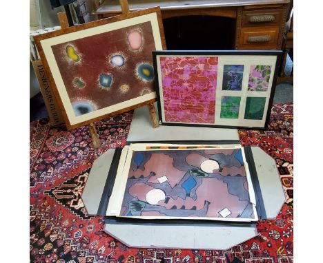 A comprehensive mid century artist's portfolio of abstract,&nbsp; Impressionist and observational studies; a framed agate out