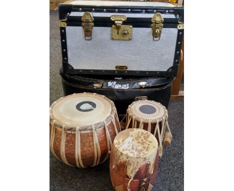 A Tabla set of two Indian drums;&nbsp; another;&nbsp; Maessman trunk;&nbsp; etc 