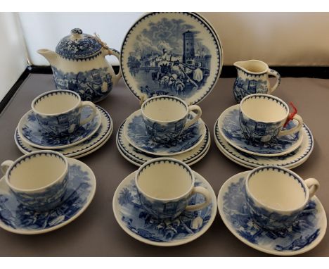 Wedgwood doll's house/nursery blue and white tea service, impressed and printed marks 