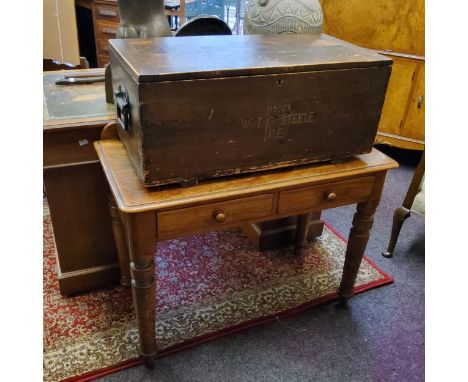 An early 20th century ammunition crate marked '15023 J.D.STEELE R.E.' baring LMS Railway labels; a Victorian mahogany dressin