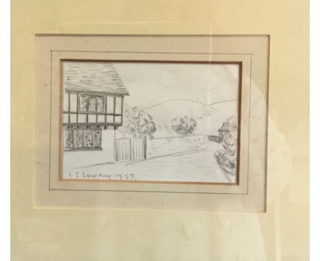 After LS Lowry, Tudor Cottage, bears signature and dated 1957, pencil sketch, 8cm x 12.5cm 