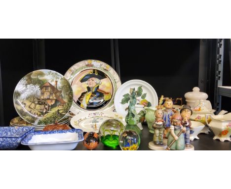 A Royal Doulton plate, The Admiral, printed mark;&nbsp; four Goebel figures, by Hummell;&nbsp; glass paperweights, Corona War
