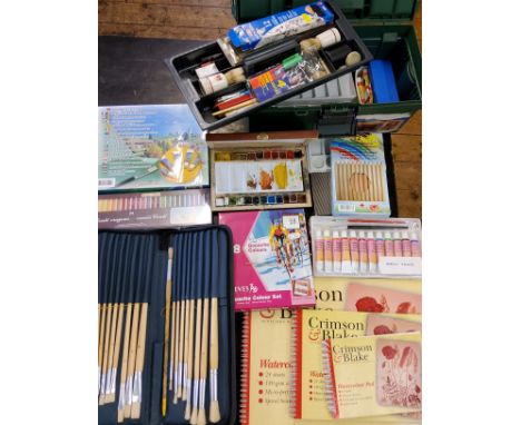 Artist's Equipment - Daler-Rowley easel;&nbsp; paint brushes;&nbsp; gouache colours;&nbsp; acrylic paints;&nbsp; sketch pads;