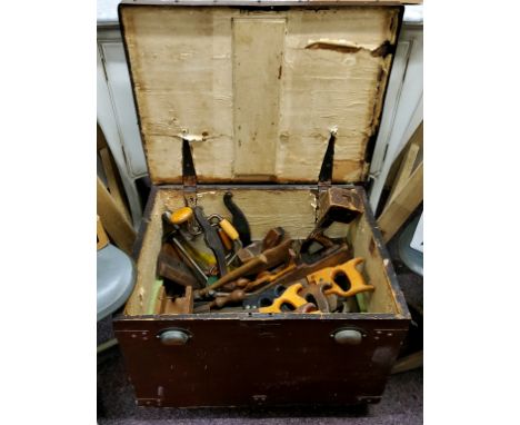 Tools - a Victorian tool chest full of saws, planes, mallets etc QTY 