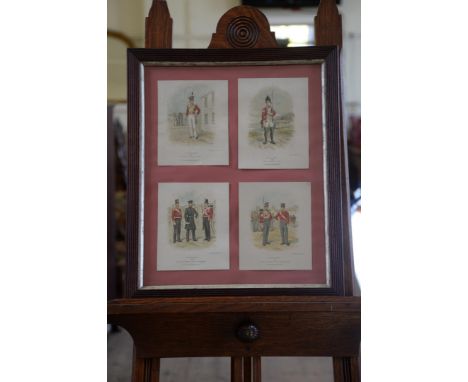 Four coloured prints of the 57th regiment after R Simkin.  13 by 16ins.  In a reeded frame.  Est £25-40