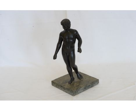A bronze figure of a nude male, on a green veined marble plinth base.  Est £70-100