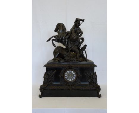 A 19th century bronze by Theodore Gechter depicting Charles Martel in combat with Abderame King of the Saracens, mounted on a