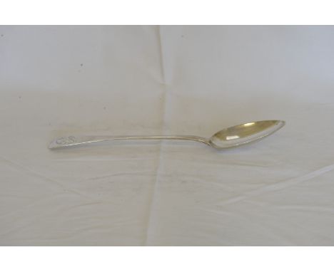 A George IV silver basting spoon, the handle initialled ‘R’.  London 1826. Makers Morris & Michael Emanuel.  Est £40-60